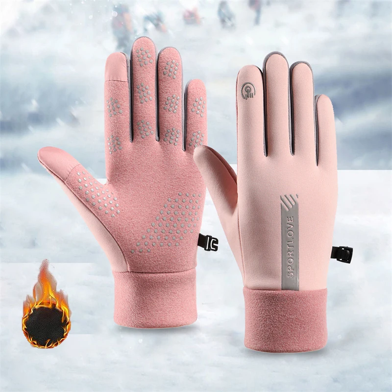 

Women Winter Gloves Thermal plush Glove For Outdoor Cycling Bike Running Skiing Non-slip Cold Resistance Wind Waterproof Mittens