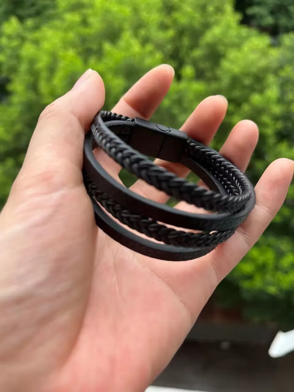 Stylish Multilayer Braided Leather & Stainless Steel Men's Bracelet