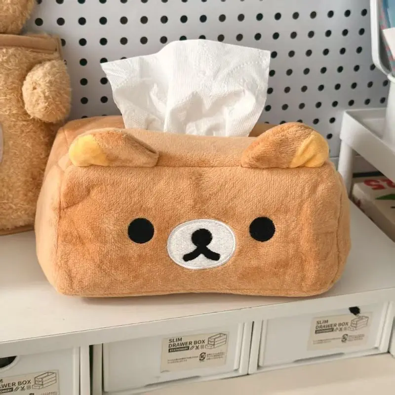 Niedlicher Cartoon Rilakkuma Bär Plüsch-Taschentuchboxhalter – Einfach zu bedienender Papierhandtuch-Organizer für Mädchen, Heimdekoration, Spielzeug, Geschenke