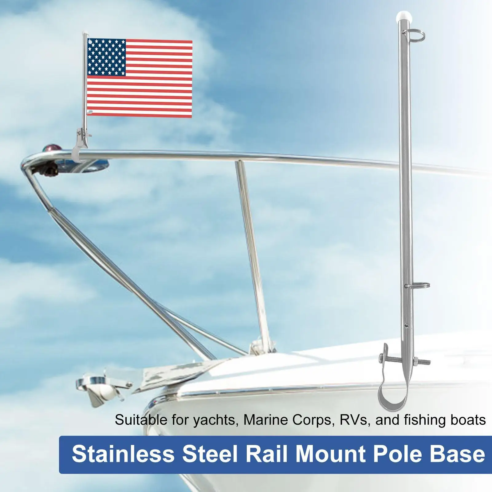 Flag Pole Holder For RV 304 Stainless Steel Banner Pole Mount Yacht Flag Holder Boat Accessories For Marines Yacht RV Pontoon