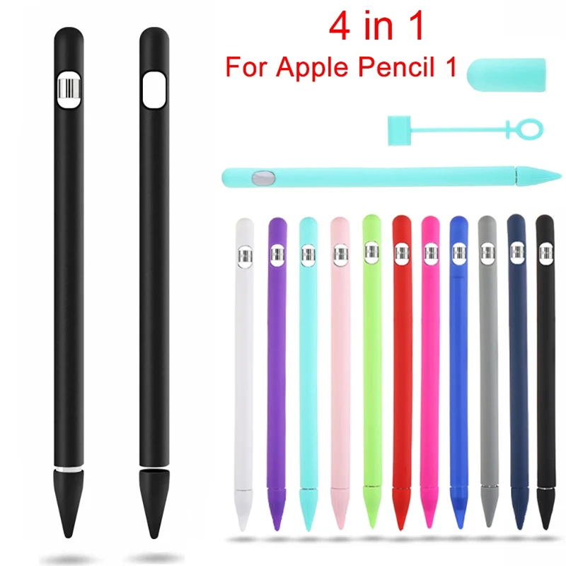 

4-in-1 set Colorful Soft Silicone case For Apple Pencil 1 Case Cover For iPad Tablet Touch Pen 1 Stylus Protective Sleeve Cover
