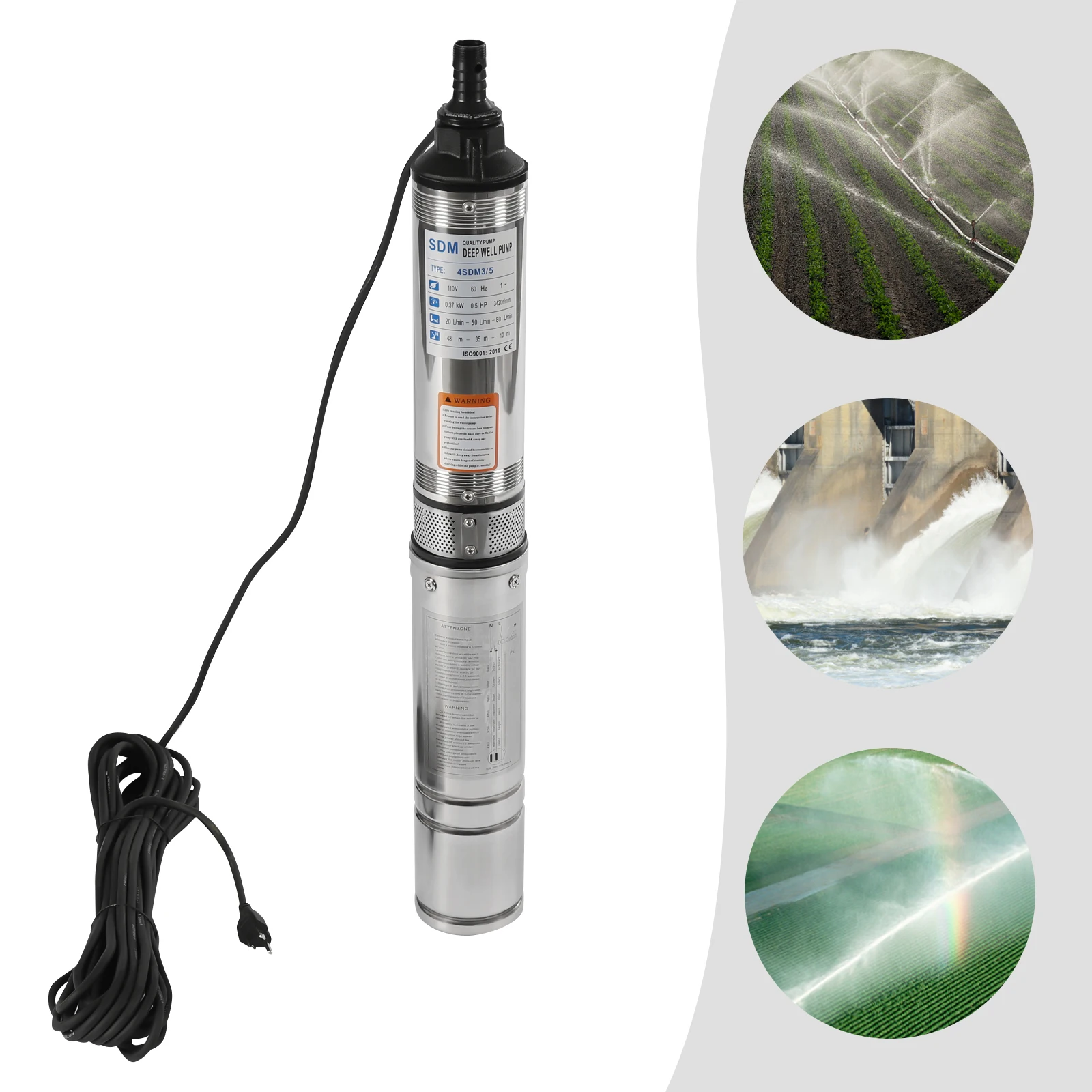 Submersible Pumps OD Pipe 110V/60HZ 0.37KW 0.5HP Stainless Steel submersible well pump 1.25" Outlet Submersible Bore Pump submer
