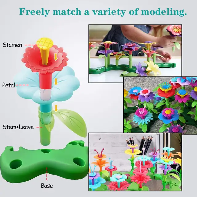 Flower Garden Building Toys For Girls Gardening Pretend Gift For Kids Stacking Game Toddlers Playset Educational Activity 4