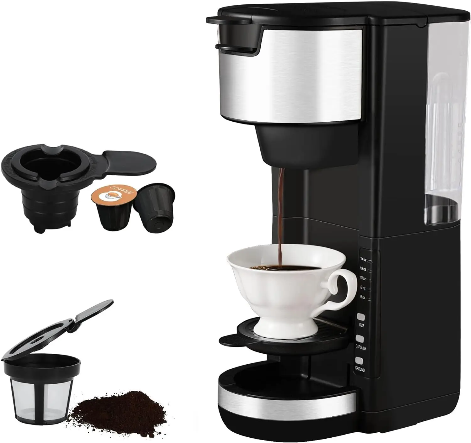 

Serve Coffee Maker for K Cup & Ground Coffee, 6 to 14oz Brew Sizes, Small Coffee Maker with 30 OZ Water Reservior & Auto Slim gr