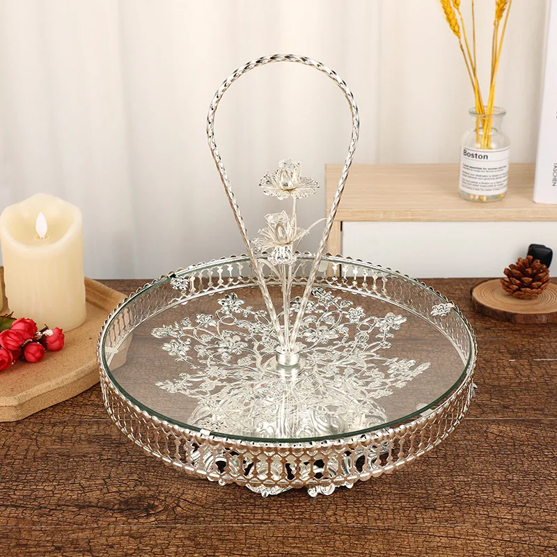 

European-style silver pattern carved single-layer fruit plate Three-dimensional decorative handicraft fruit plate Hotel banquet