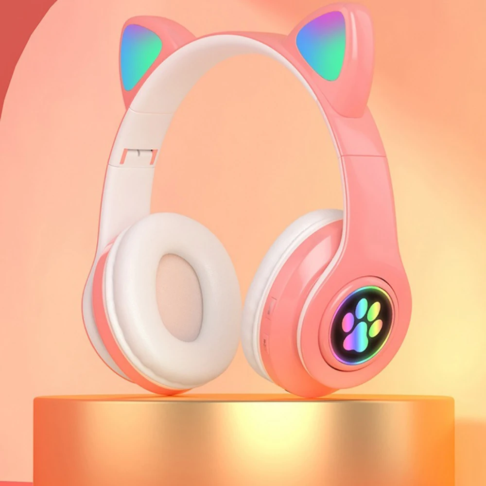 New RGB Light Cat Ear Headset Color Bluetooth Headphone Big