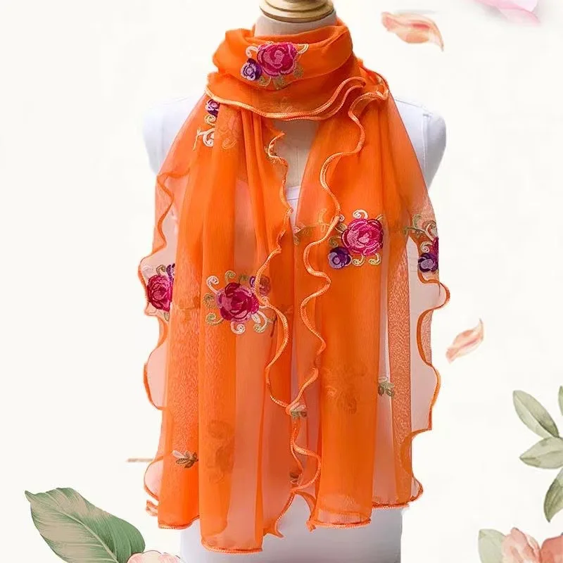 Spitzenschal für Damen, leicht, Hijab, elegant, 2024, bedruckt, Seide, Blumenmuster, Schal, Wickel, Stirnband, Griff, Haarschmuck, Bandana – Detail 3