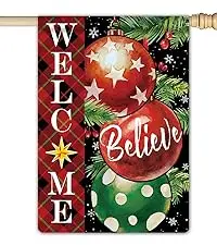 Three Red Jingling Bell Merry Christmas Garden Flag Burlap Small Vertical 12x18 Inch