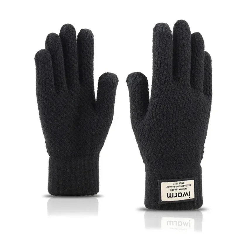 Men Warm Gloves Knitted Screen High Quality Thicken Wool Cashmere Solid Autumn Winter
