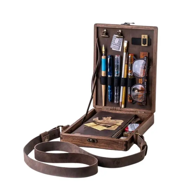 

Writers Messenger Wood Box Retro Nostalgic Writers Wood Box Bags for Artist or Writer Pen Brush Tool Decorative Shoulder Bags