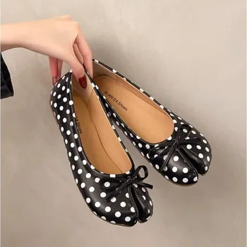 Luxury Brand Spring Retro Women's Bow Split Hoof Toe Single Shoes Comfortable Rubber Bottom Ladies Tabi Ninja Ballet Flat Shoes 1
