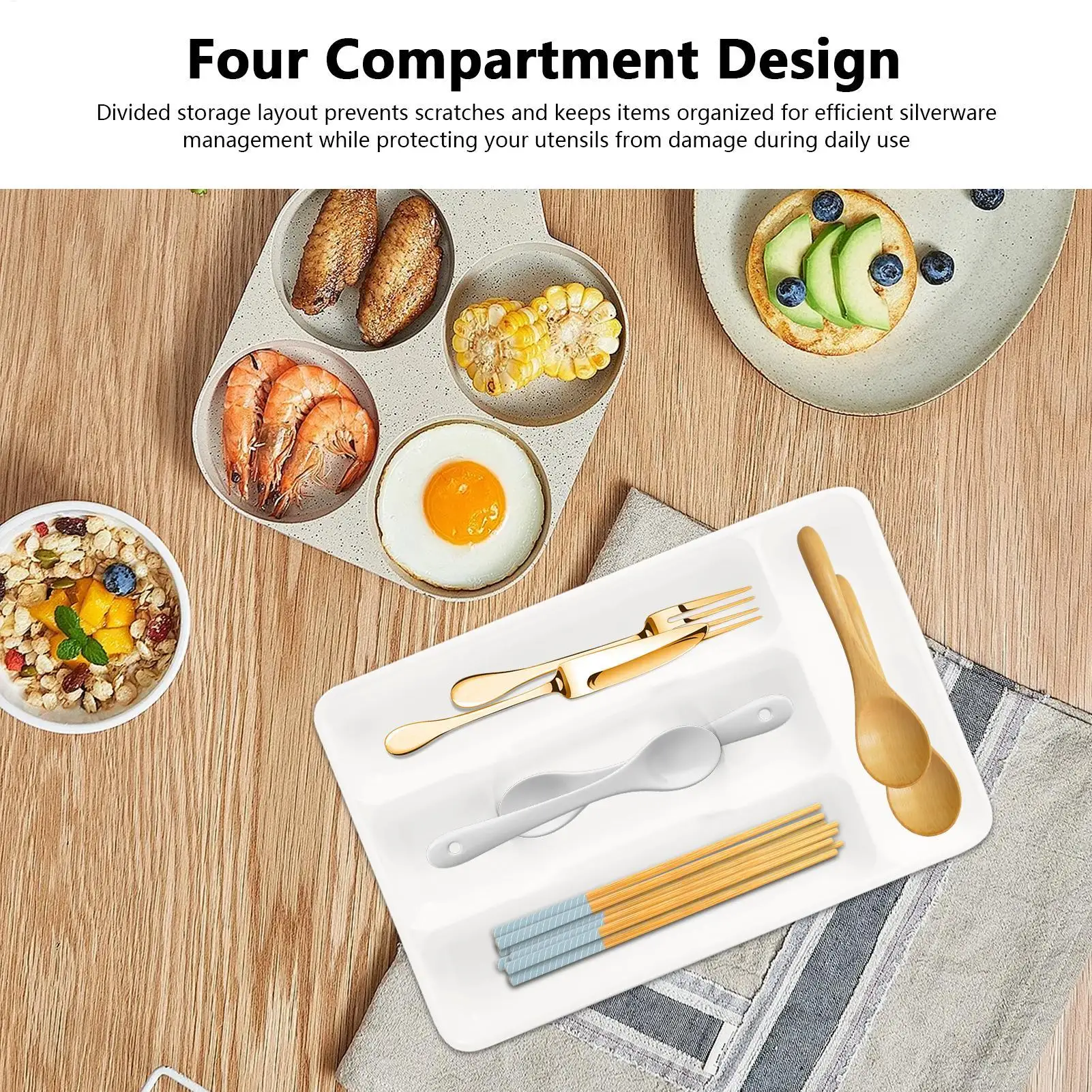 Sleek Silverware Organizer: 4-Compartment Flatware Holder for Kitchen and Countertop Storage