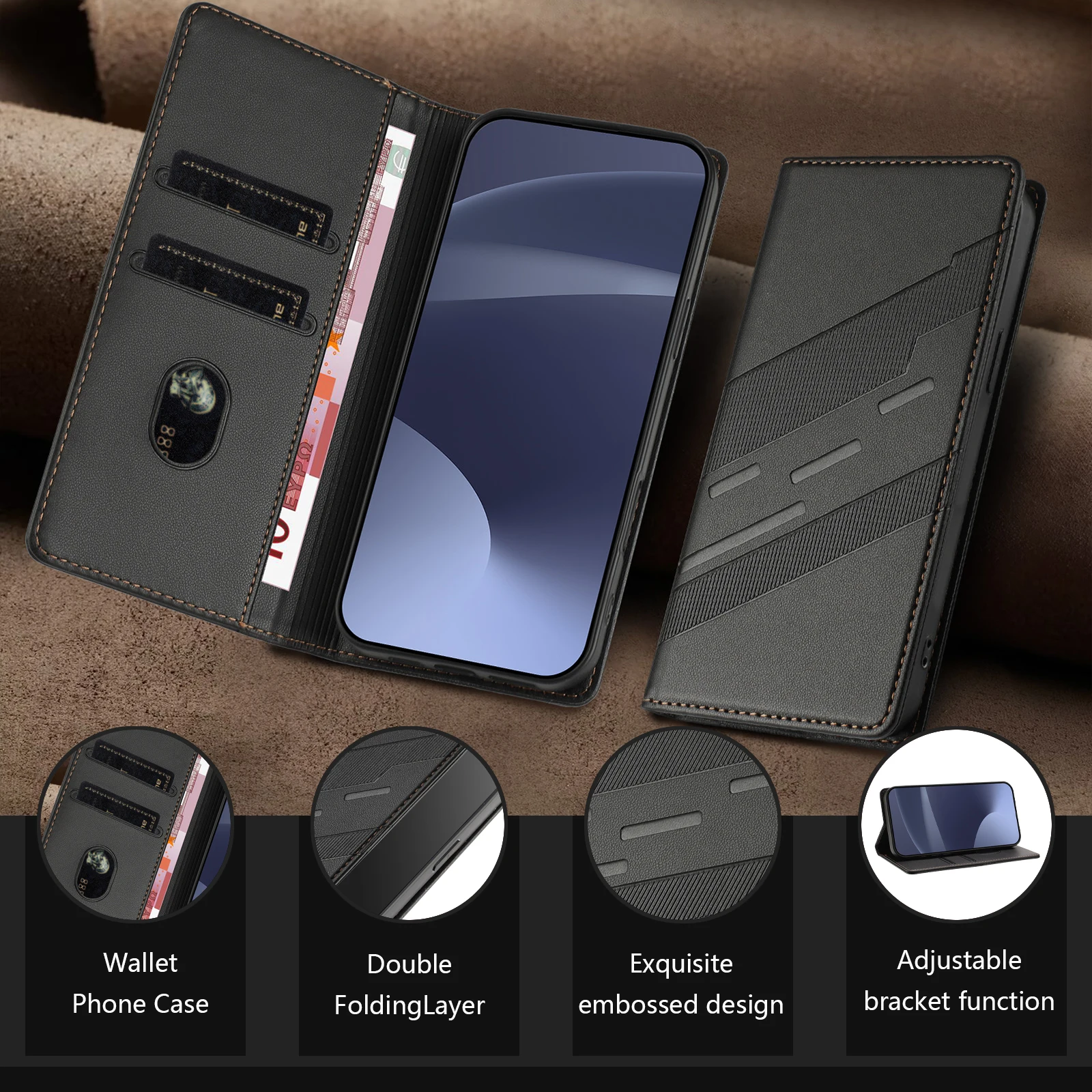 Magnetic Leather Flip Phone Case with Back Cover