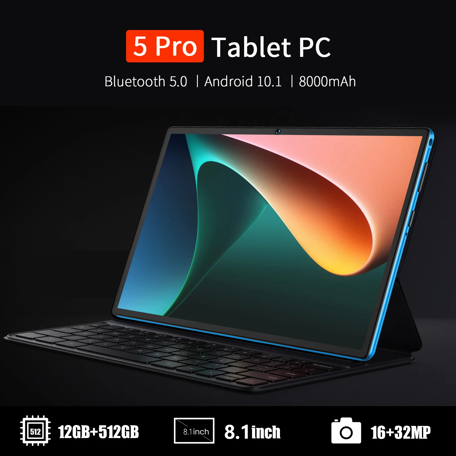 newest huawei tablet Global Version 5 Pro Android Tablet PC 8000mAh 12GB RAM 512GB ROM 16+32MP Camera 10 Core WIFI Netbook 8.1 Inch Laptop mini Pad newest android tablet