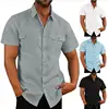 Cotton Linen Hot Sale Men Short-Sleeved Shirts Summer Solid Color Stand-Up Collar Casual Beach Style Plus SizeMale Shirts M-5XL 5