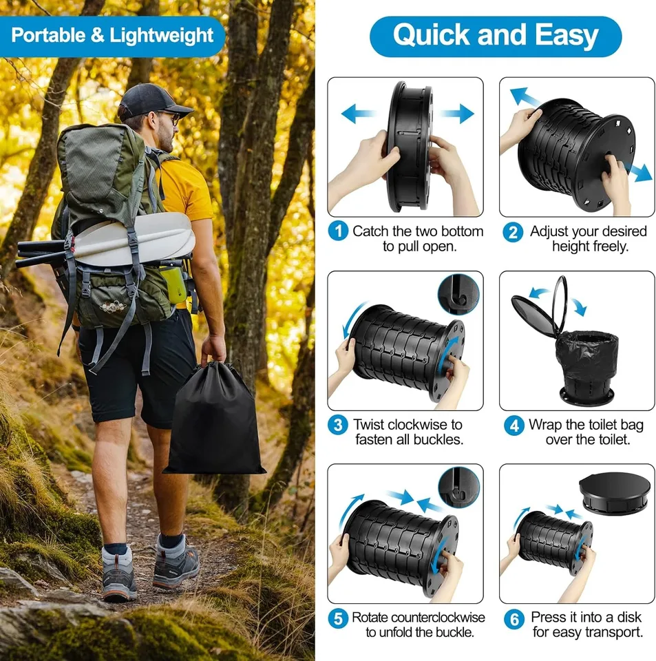 Toilette Portable Pliable XL 16,5L - Pour Camping Et Adultes - Avec Couvercle - Neuf