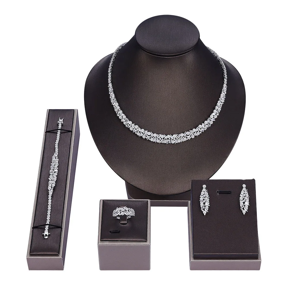 

New fashion double layer Nigerian women's wedding party jewelry set zircon CZ Arab Dubai wedding jewelry set dinner party