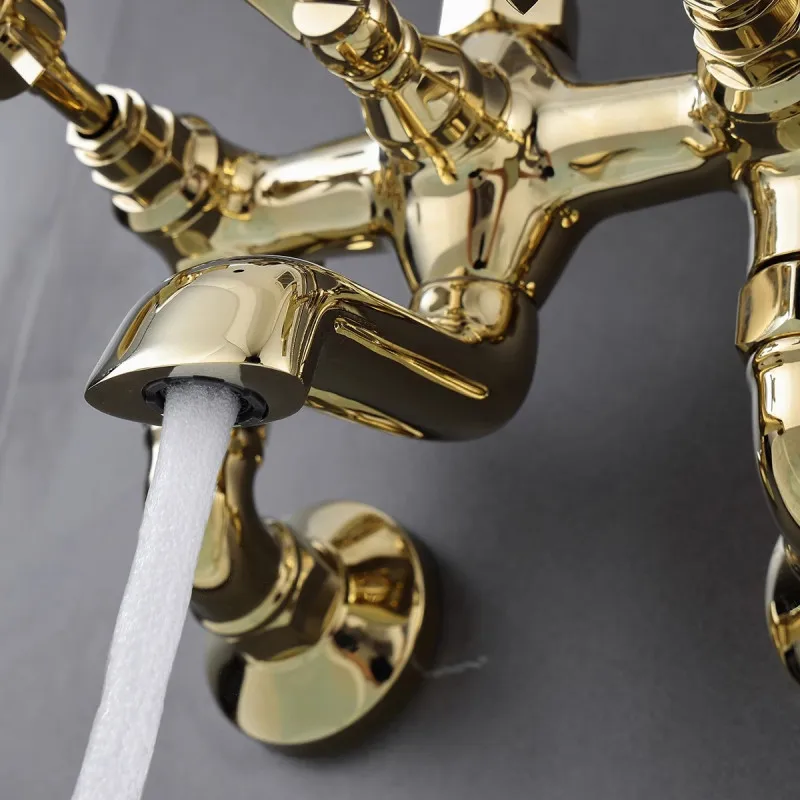 Bathroom Bathtub Faucet Set Brass Wall Mounted American Style Classical Cross Handle Gold Chrome Finished Wall Mounted 3