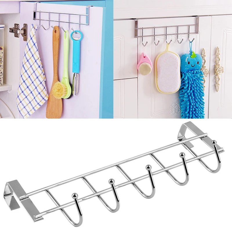 

Storage Hanging Rack Over Door Five Hooks Stainless Door Back Suspension Kitchen Bathroom Clothes Towel Hanger Organizer Holder