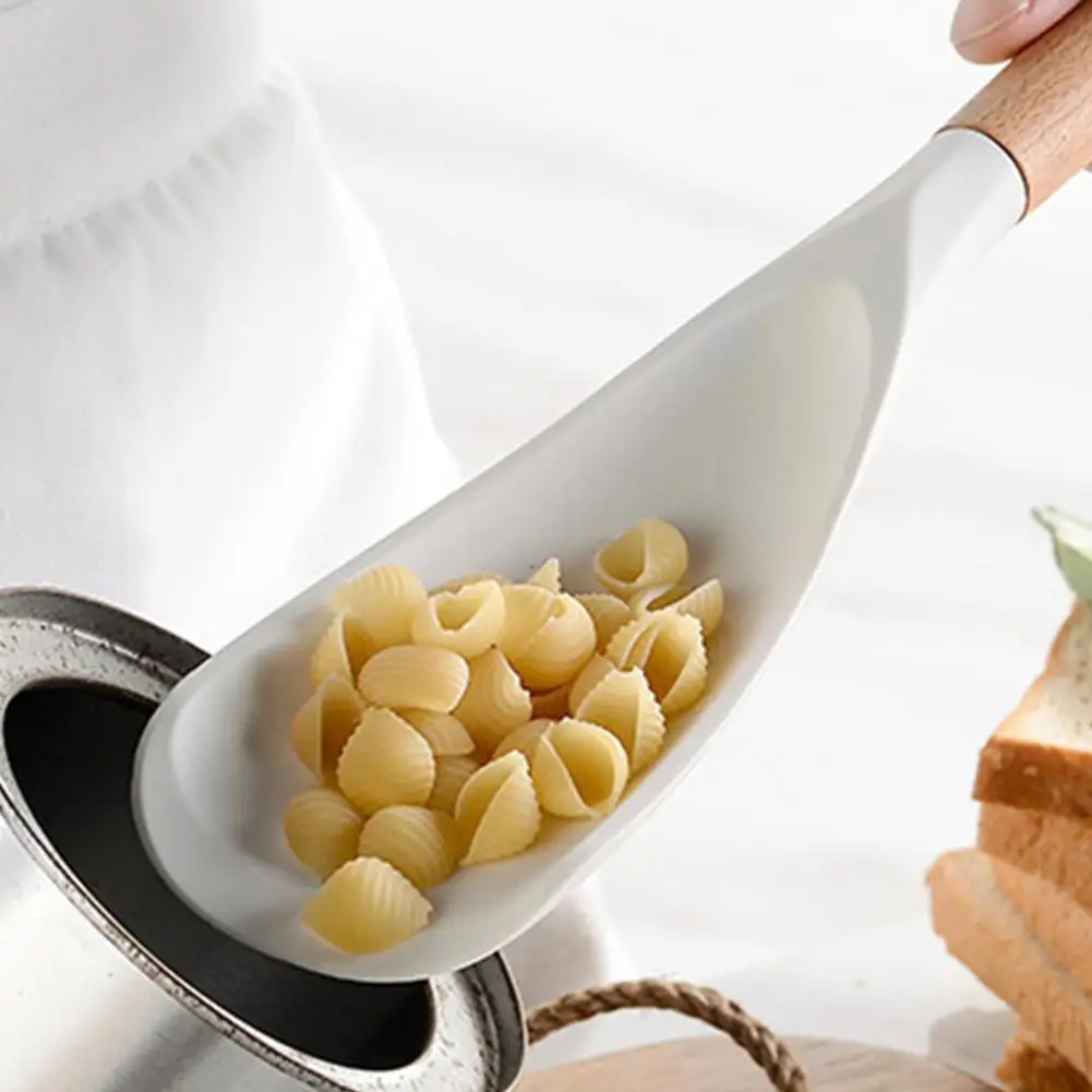 Silicone Cooking Spoon for Nonstick Cookware BPA-Free Wood Handle Heat Resistant Stir Scoop for Mixing Scoop And Scrape
