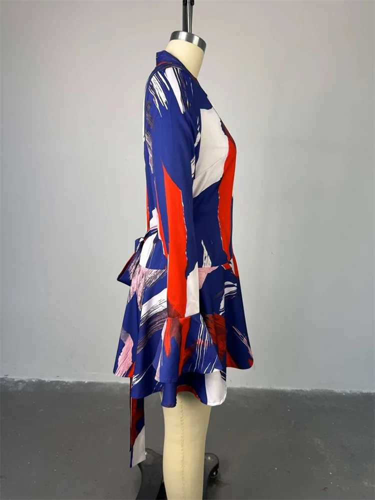 Wmstar Dresses for Women Wholesale Sweet Printed  V Neck Tie Flared Sleeve High Waisted Midi Dress New in Summer Fall 2025