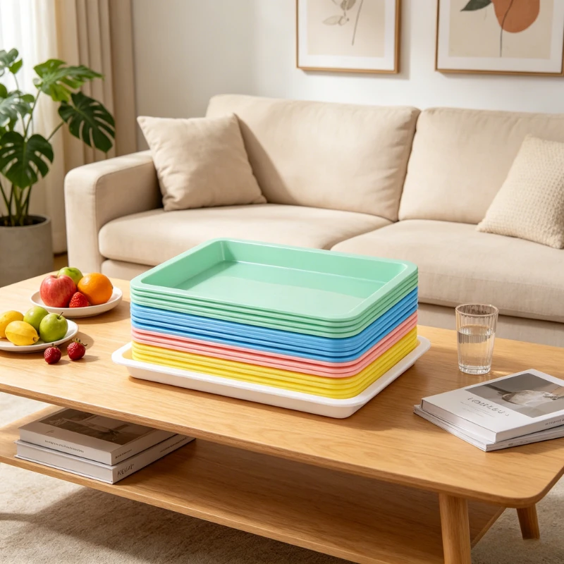Set di 6 Vassoi in Plastica Colorati, Resistenti e Impilabili per Snack, Pasti, Arti e Mestieri, e Organizzazione Domestica - immagine 3