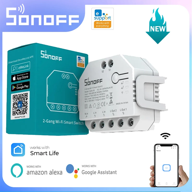 Sonoff Dual R3 2 Gang Dual Relay Module Diy Mini Smart Switch Power Metering Smart Home Control Tramite Ewelink Alexa Google Home