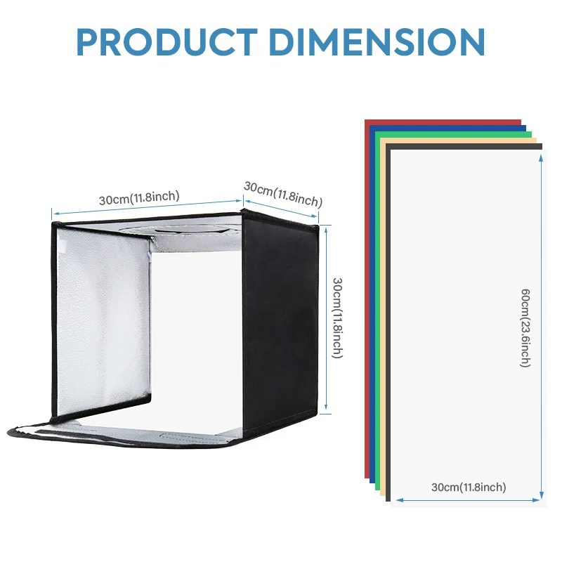11.8x11.8inch Fold Photo Studio Light Box Multi-angle Shooting Tent Kit With Led Light Ring Carry Bag for Photography 6 Backdrop