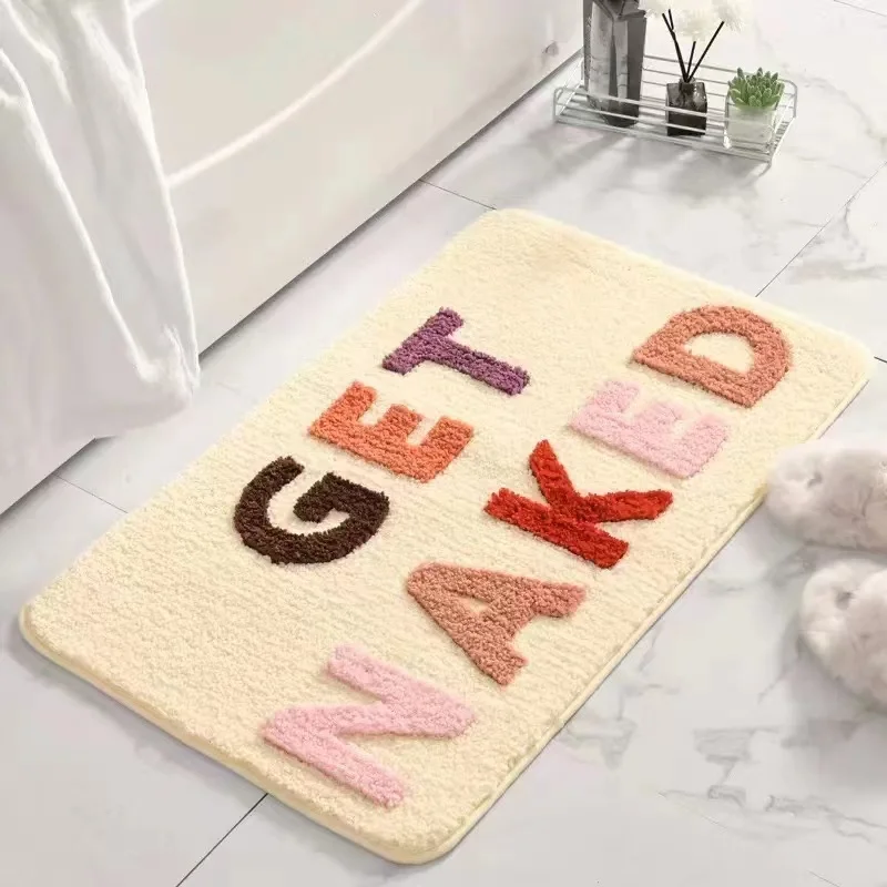 

High Quality Letter Plush Bathroom Mat Thicken Flocking Plush Carpet Water-absorben Jacquard Kitchen Rug Home Entrance Door Mat