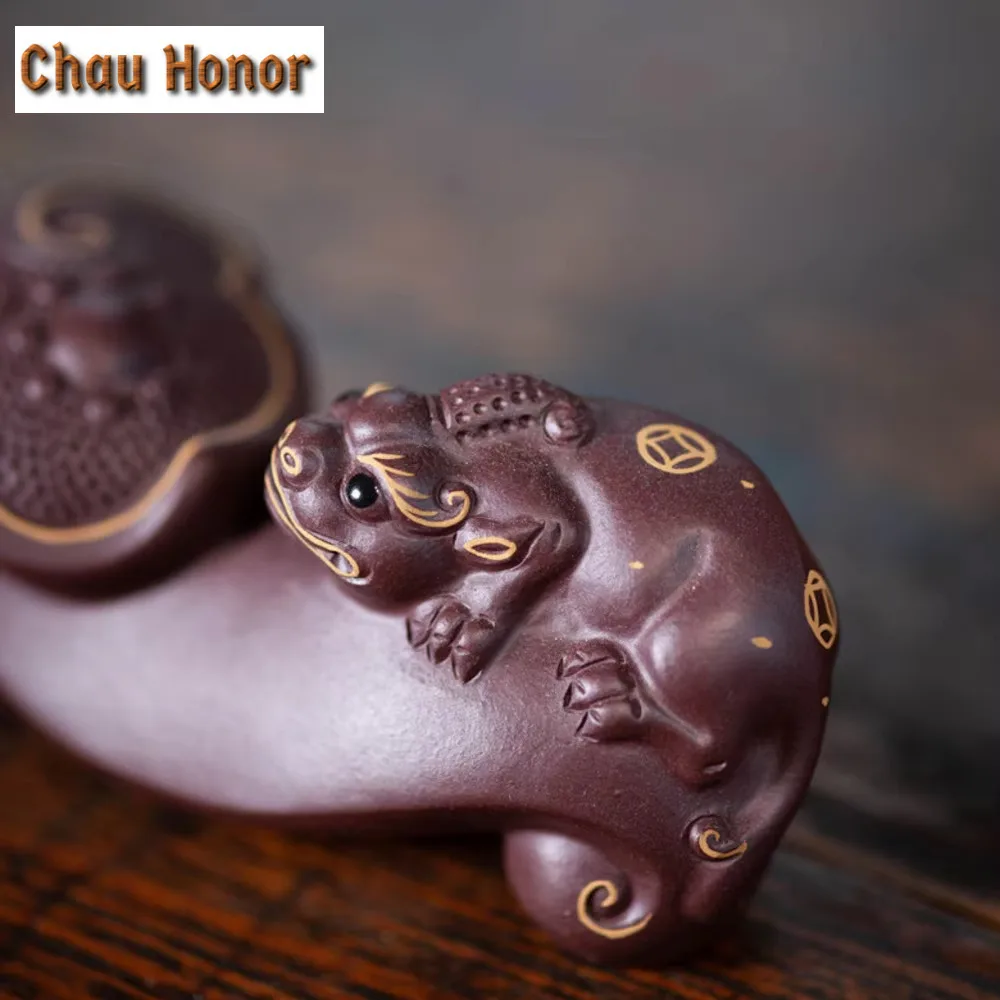 Handmade Purple Clay Tea Pet Ornaments Lucky Pixiu Statue Figurine Boutique Zisha Tea Decoration Accessories Desktop Crafts