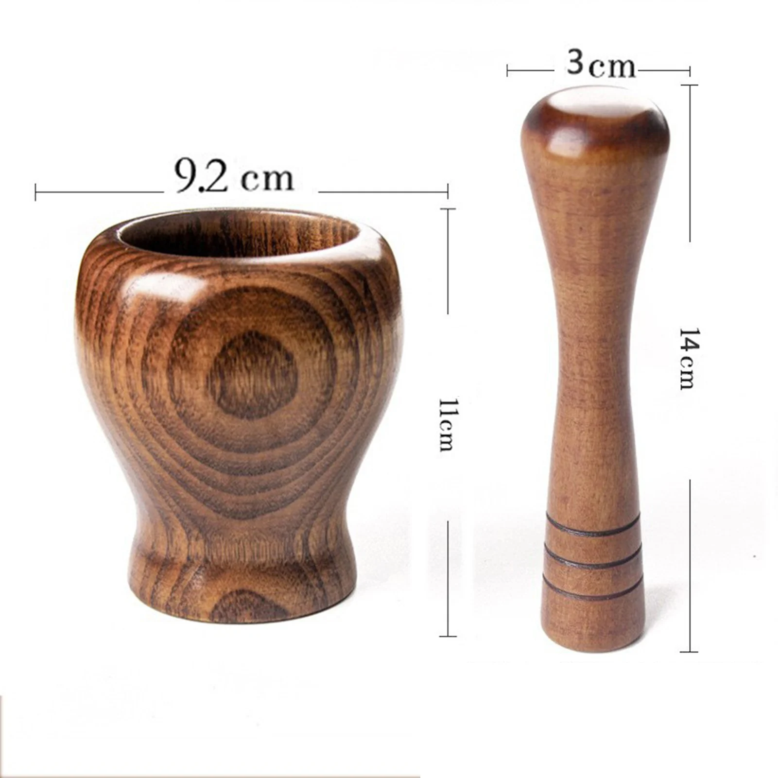 Wood Mortar and Pestle Garlic Mincer Herb Spice Masher Grinder Set for Garlic Pepper