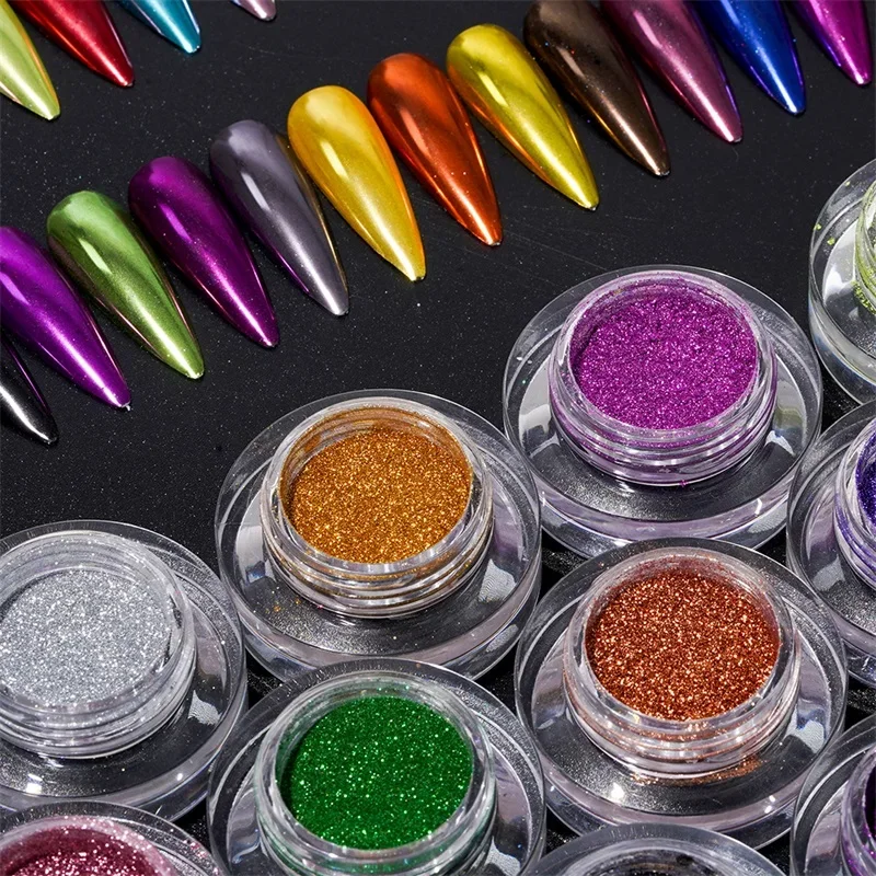HNDO Chrome Powder Nails Rubbing Glitter Mirror Effect for Professional Manicure Design Nail Powder Nail Pigment Nail Glitter Nail Decoration Nail Decorations