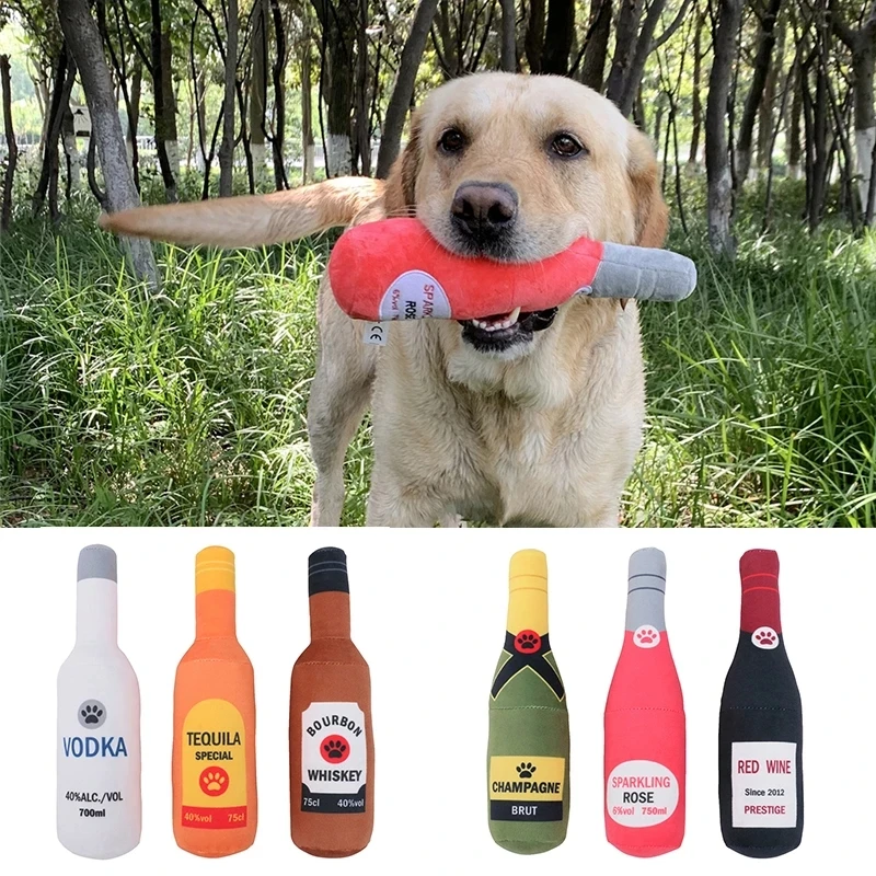 

Dog Squeaky Plush Toy Creative Beer Bottle Shaped Soft Small Large Dog Interactive Bite-Resistant Clean Chew Toy Pet Supplies