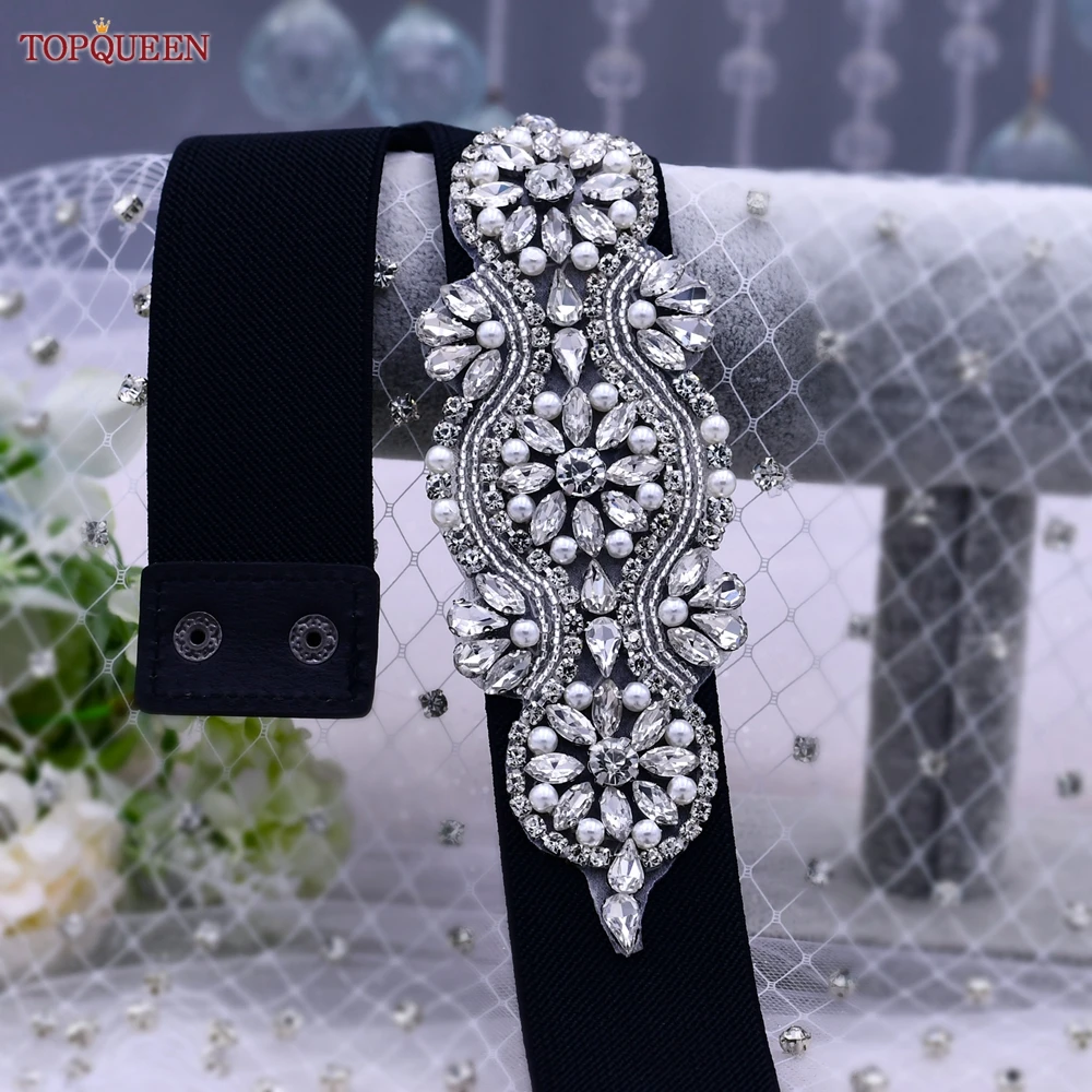TOPQUEEN S01-B Frauen Schwarz Elastische Gürtel für Party Abendkleid Kleid Strass Weiblichen Glänzenden Bund Mode Täglichen Luxuriöse – Detail 10