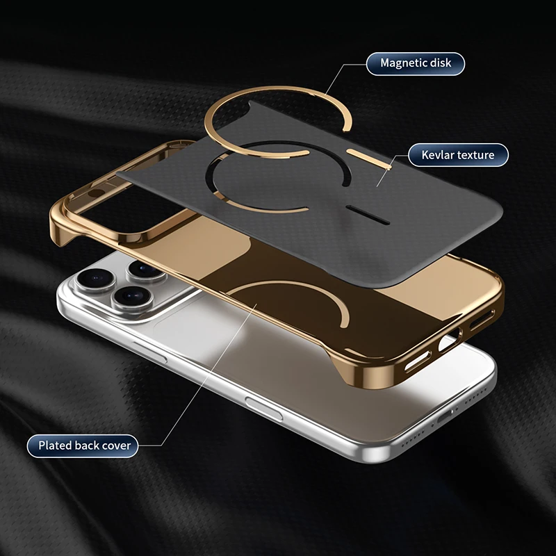Magsafe Magnetic Wireless Charging Carbon Fiber Shockproof Phone Case with Frameless Air Bumper Design