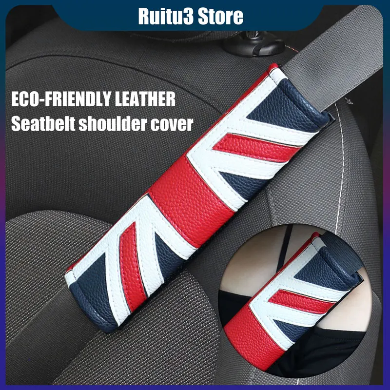 Personaliz Pattern Leather Seat Belt Shoulder Pads Cover For BMW MINI