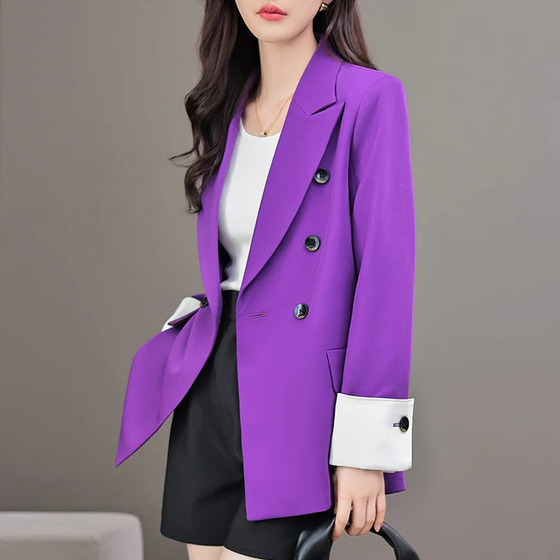 Tesco Solid Blazer Suit For Women Full Sleeve Loose Jacket Double Breasted White Cuff Fashion Coat For Female Wear ropa de mujer