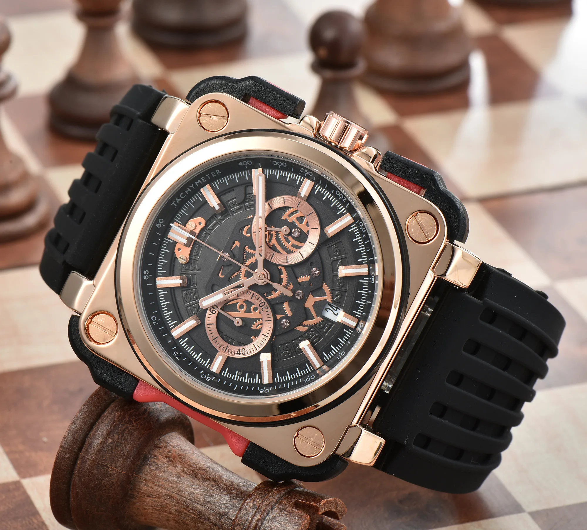 2022 Brand New BR Luxury Sport Quartz Bell Multifunction 6 Pins Watch Bussiness  Man Rubber Man Calendar Ross Square Wristwatch