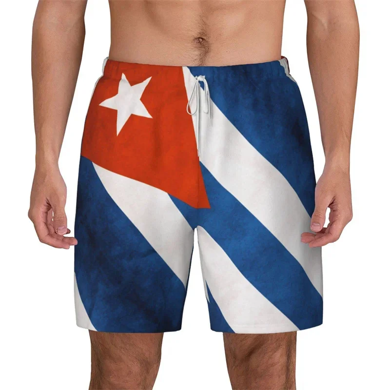 Cuban Flag 3D Printed Swim Trunks Men Cuba Pattern Beach Shorts Drawstring Quick Dry Street Loose Swimwear Surf Board Shorts 5