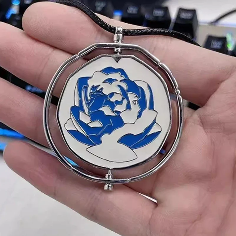 Anime League of Legends Arcane Jinx Ekko Rotating Necklace Blue Rose Pendant Necklaces Metal Fashion Jewerly Fans Collections