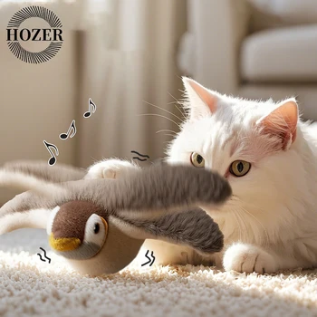 Juguete interactivo para gatos con pájaro volador, juguetes para gatos recargables, pájaro batiente (sin volar), puede agregar hierba gatera, juguete de peluche activado por tacto 1