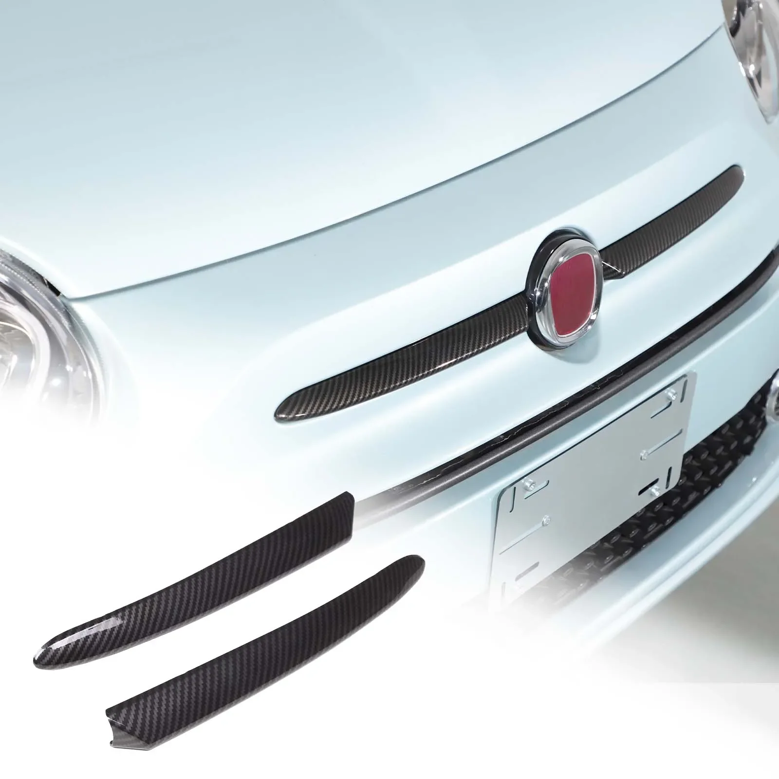 

For Fiat 500 2016+ Car Front Emblems Decorative Stripes on Both Sides Cover Trim ABS Carbon Fiber Exterior Accessories