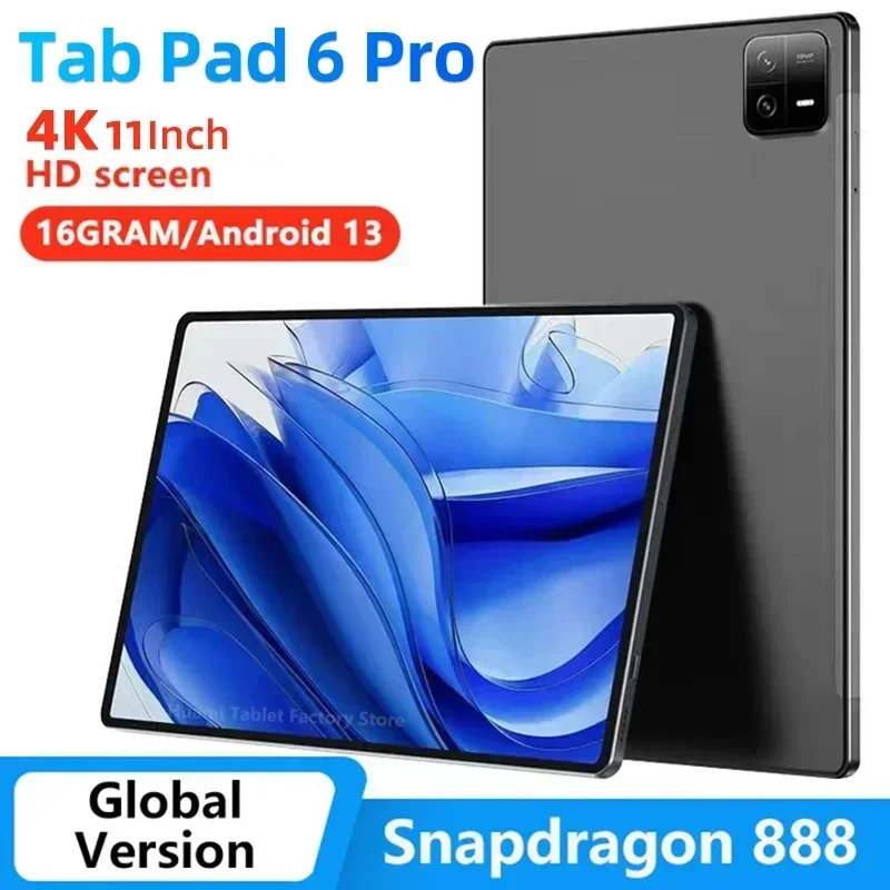 

2024 Global Version Original Pad 6 Pro Tablets PC Snapdragon 888 10000mAh Android 13 11 inch 16GB+512GB 5G HD 4K Screen WIFI Mi