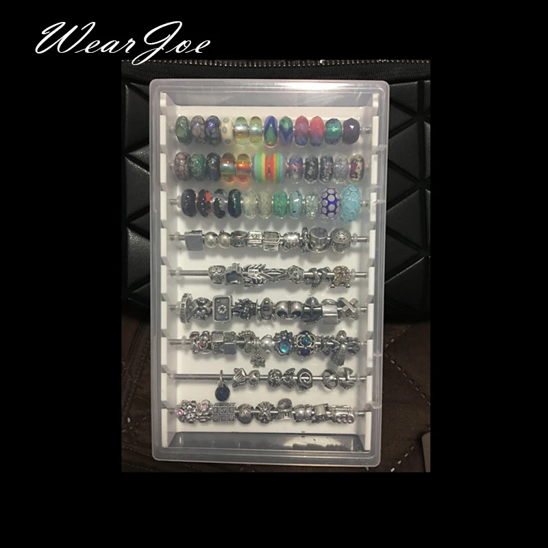 Acrylic Charm Bracelet Beads Display Tray Box with Cover Trollbeads Necklace Pearl Vintage Pandora Charms Storage Organizer Case trollbeads storage display box jewelry beads bars travel carrying case pandora bracelet charms organizer holder tray with cover