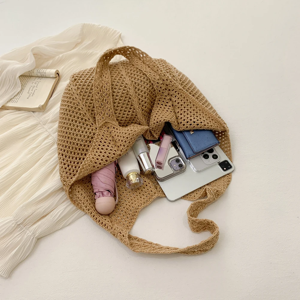 Fashion Knit Shoulder Bag Straw Bags for Women Summer Beach Tote Bag Raffia Aesthetic Totes Bohemian Boho Woven Crochet Handbag