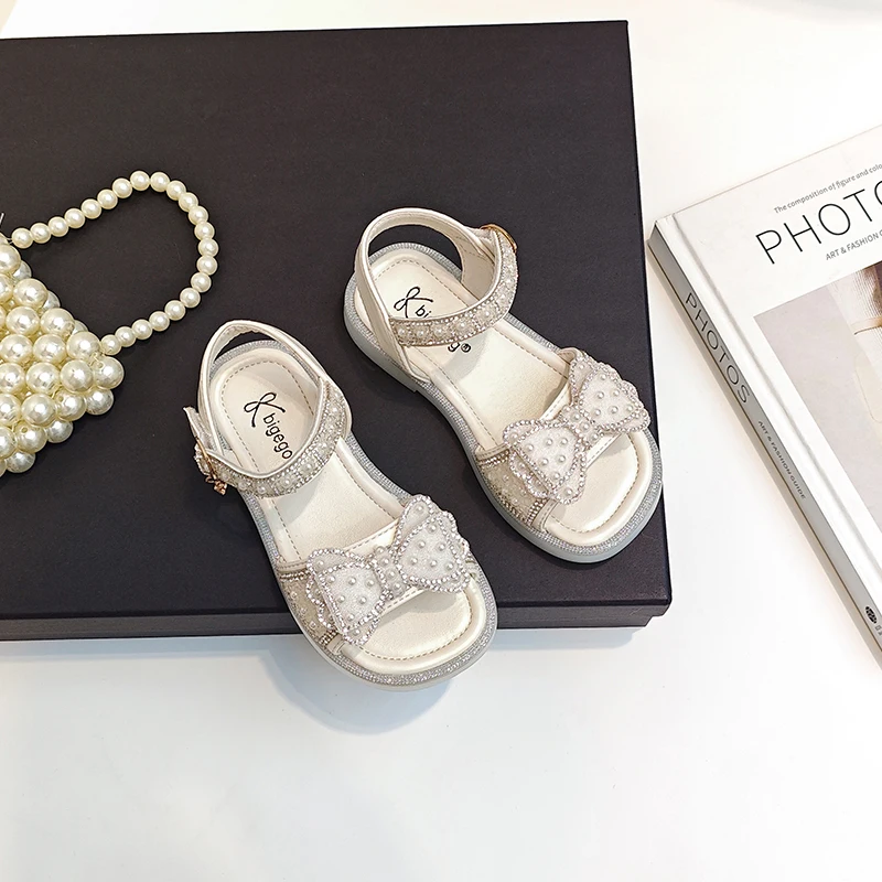 Girls Princess Sandals Butterfly Knot Rhinestone Party Shoes