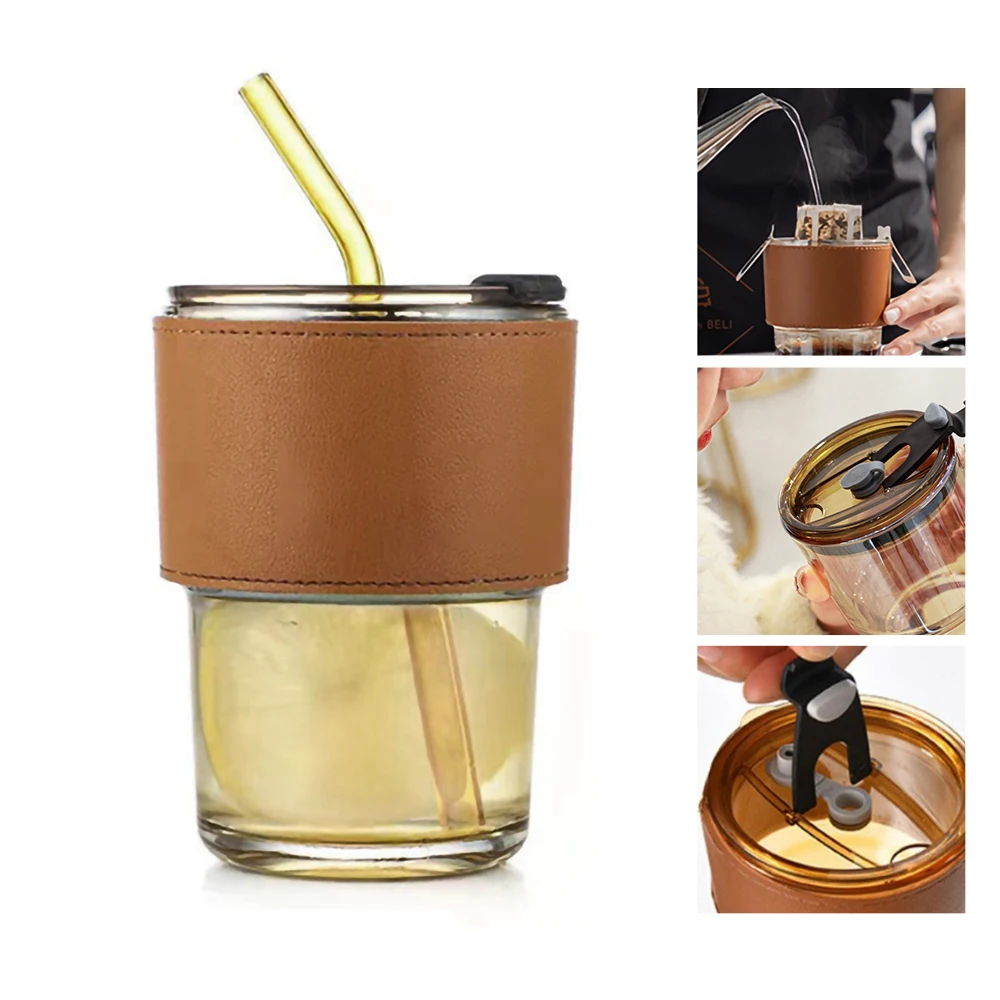 450ml Transparent Glass Cup With Lid And Straw Bubble Tea Iced Coffee Cup  Wine Milk Beer Cola Juice Creative Can Drinkware - Glass - AliExpress