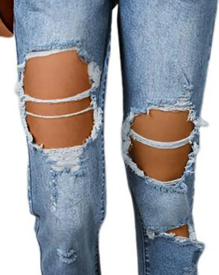 Women's Jeans 2024 Spring Fashion Pocket Design Ripped Cutout High Waist Casual Plain Skinny Daily Long Jeans Y2K Streetwear