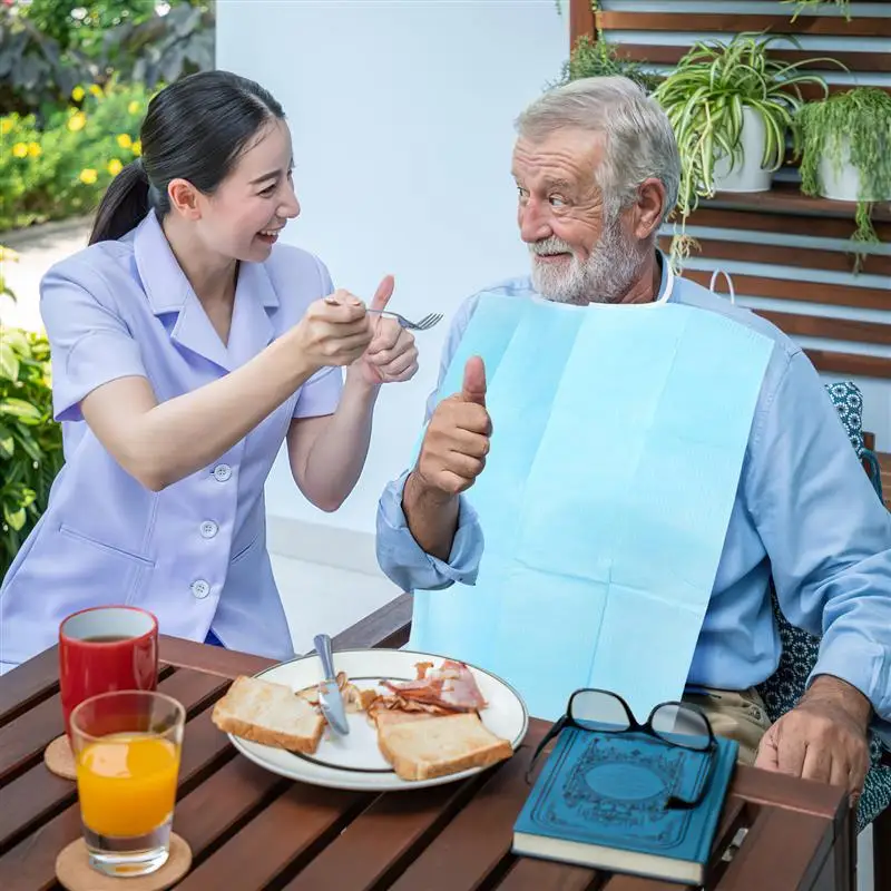 Disposable Elderly Feeding Bibs Waterproof Eating Clothing Apron Elders Baberos Materials 30pcs