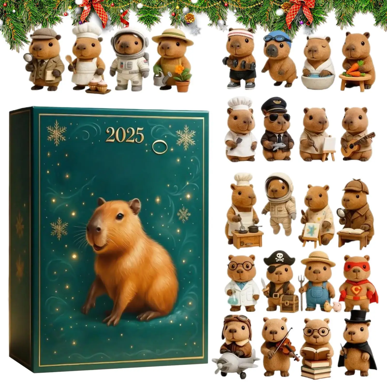 Christmas Advent 2D Acrylic Capybara Pendant 24 Days Holiday Capybara Ornament Countdown Calendar for Xmas Tree Decoration